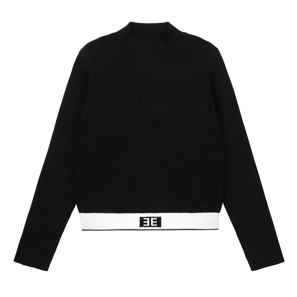 Eleve Teens Black White Stripe Knit Sweater with Emblem Waist