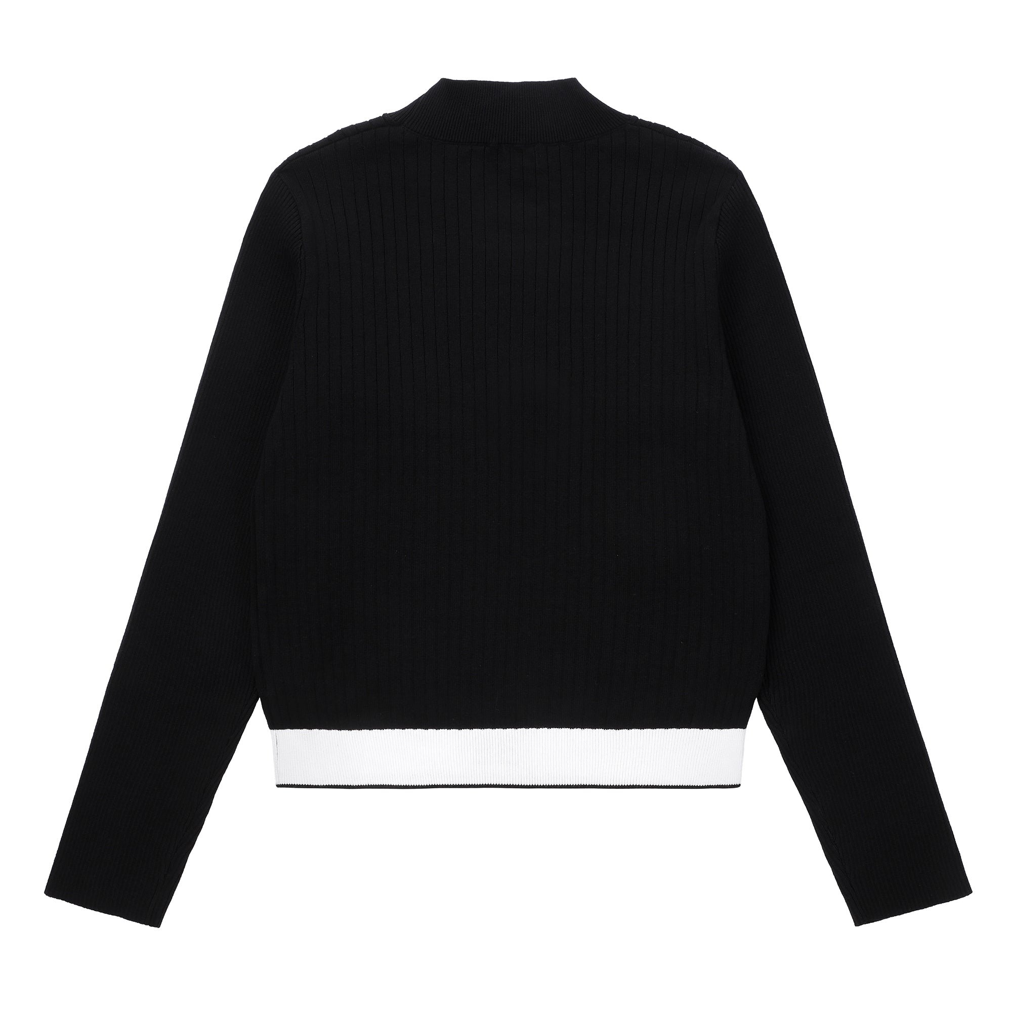 Eleve Teens Black White Stripe Knit Sweater with Emblem Waist