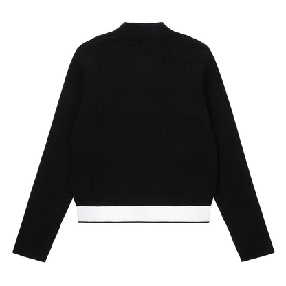 Eleve Teens Black White Stripe Knit Sweater with Emblem Waist