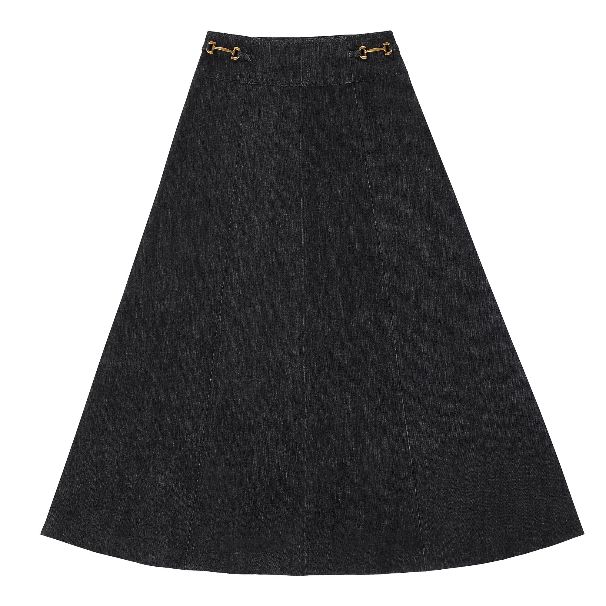 Eleve Teens Black Denim Drop Waisted Maxi Skirt with Gold Buckles