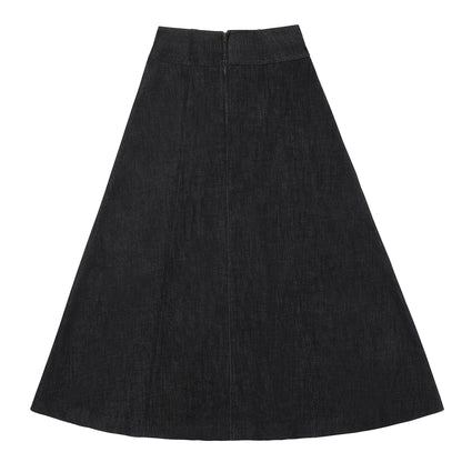 Eleve Teens Black Denim Drop Waisted Maxi Skirt with Gold Buckles