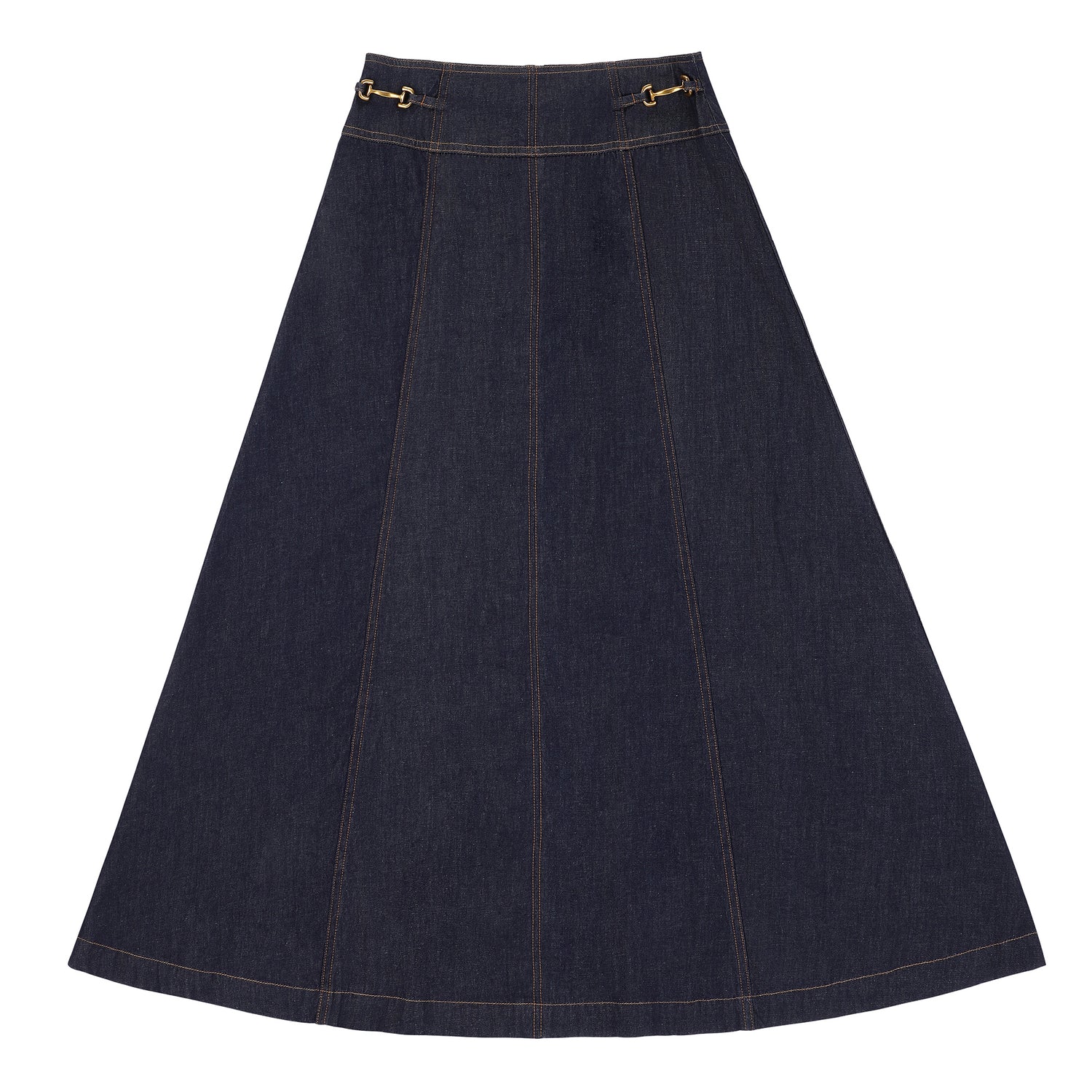 Eleve Teens Blue Denim Drop Waisted Maxi Skirt with Gold Buckles