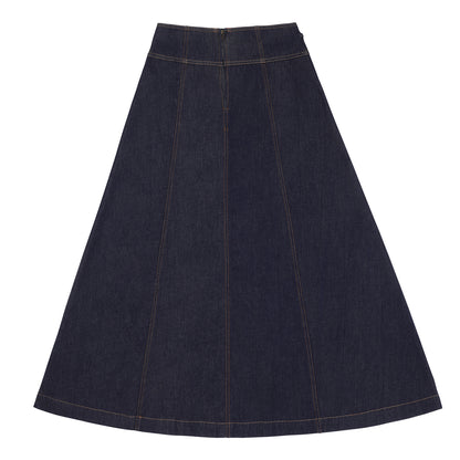 Eleve Teens Blue Denim Drop Waisted Maxi Skirt with Gold Buckles