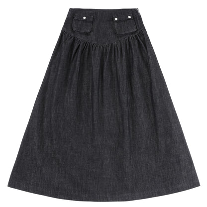 Eleve Teens Black Denim Low Waist Maxi Skirt