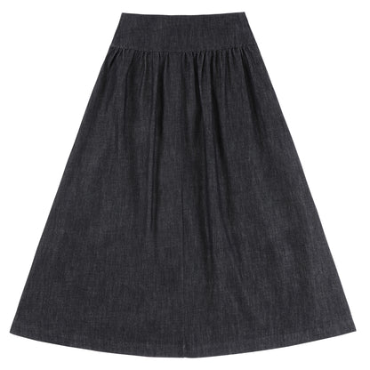 Eleve Teens Black Denim Low Waist Maxi Skirt
