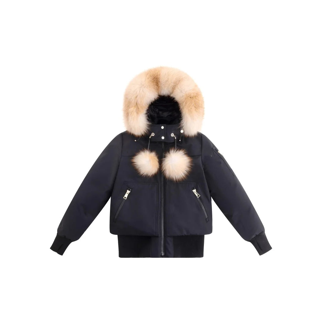Ellabee Black Gold Fox Layla Canvas Pom Pom Bomber
