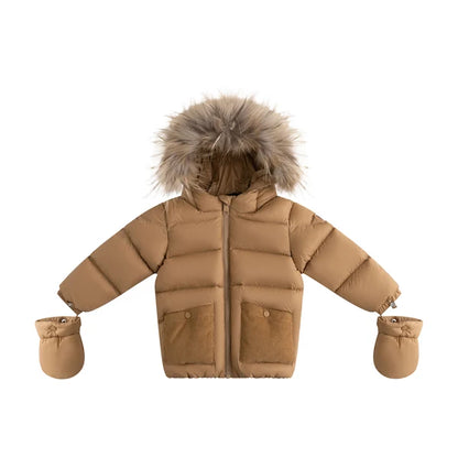 Ellabee Cappuccino/Corduroy/Beige Lining Bella Enfant Fur Down Jacket