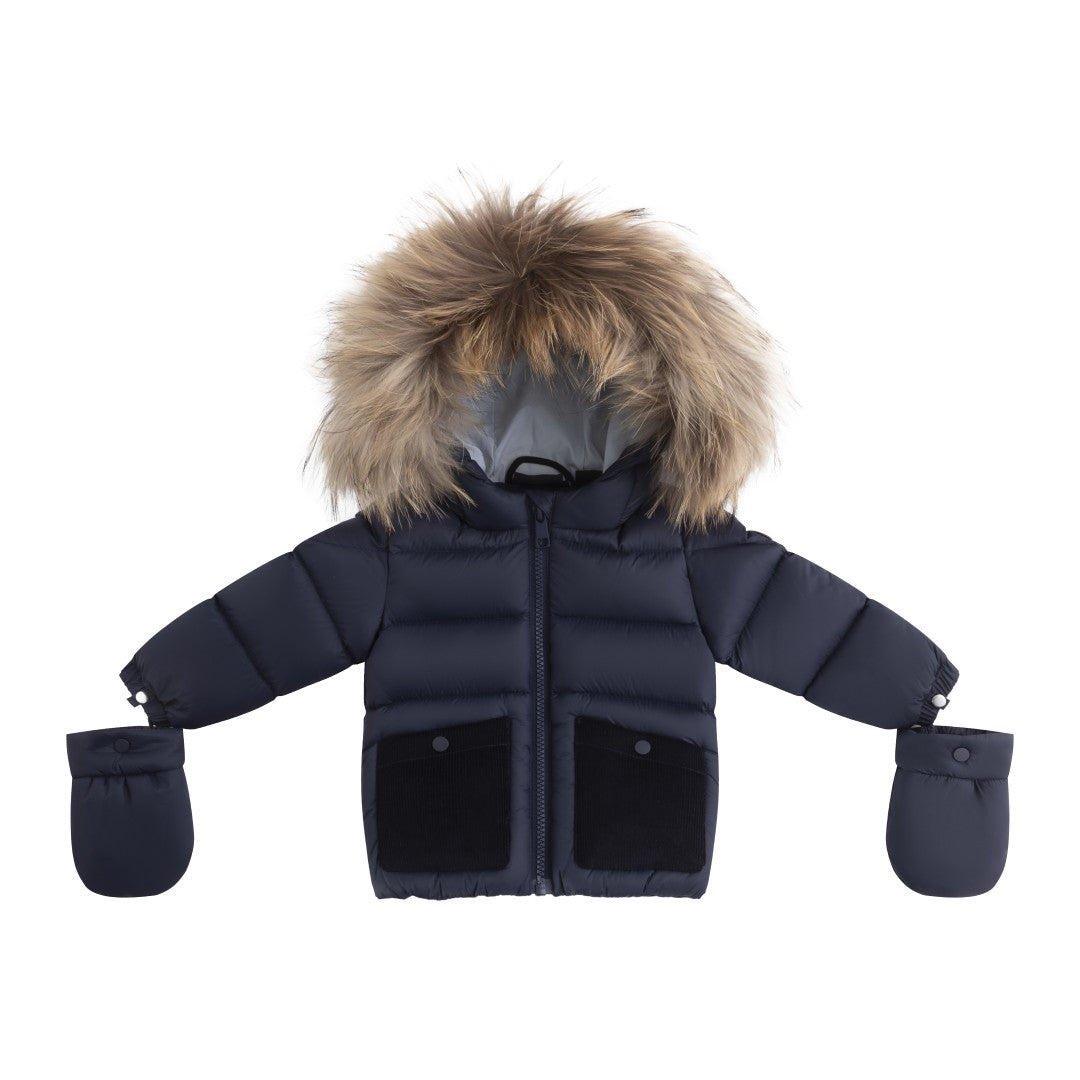 Ellabee Navy/Corduroy/Light Blue Lining Bella Enfant Fur Down Jacket