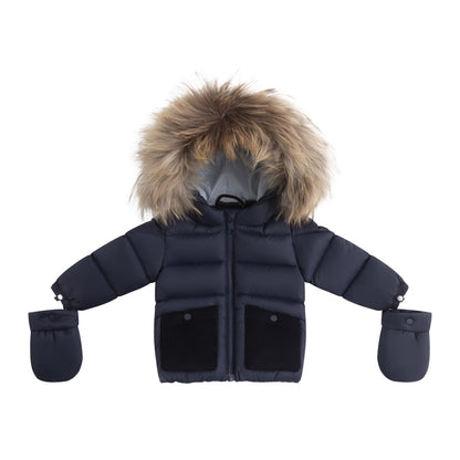 Ellabee Navy/Corduroy/Light Blue Lining Bella Enfant Fur Down Jacket