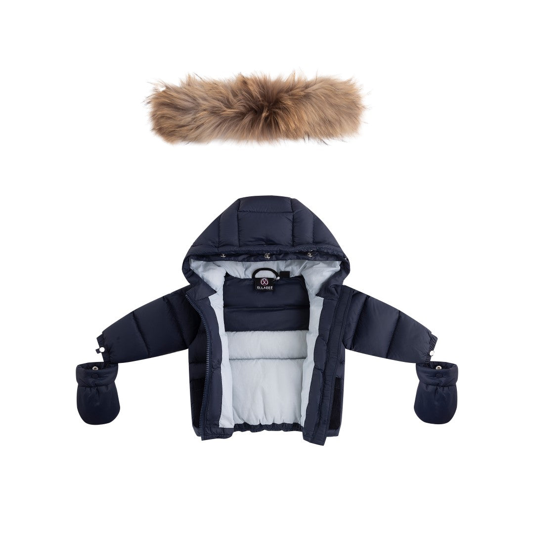 Ellabee Navy/Corduroy/Light Blue Lining Bella Enfant Fur Down Jacket