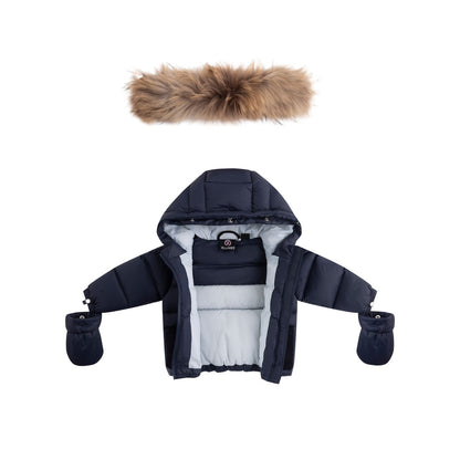 Ellabee Navy/Corduroy/Light Blue Lining Bella Enfant Fur Down Jacket