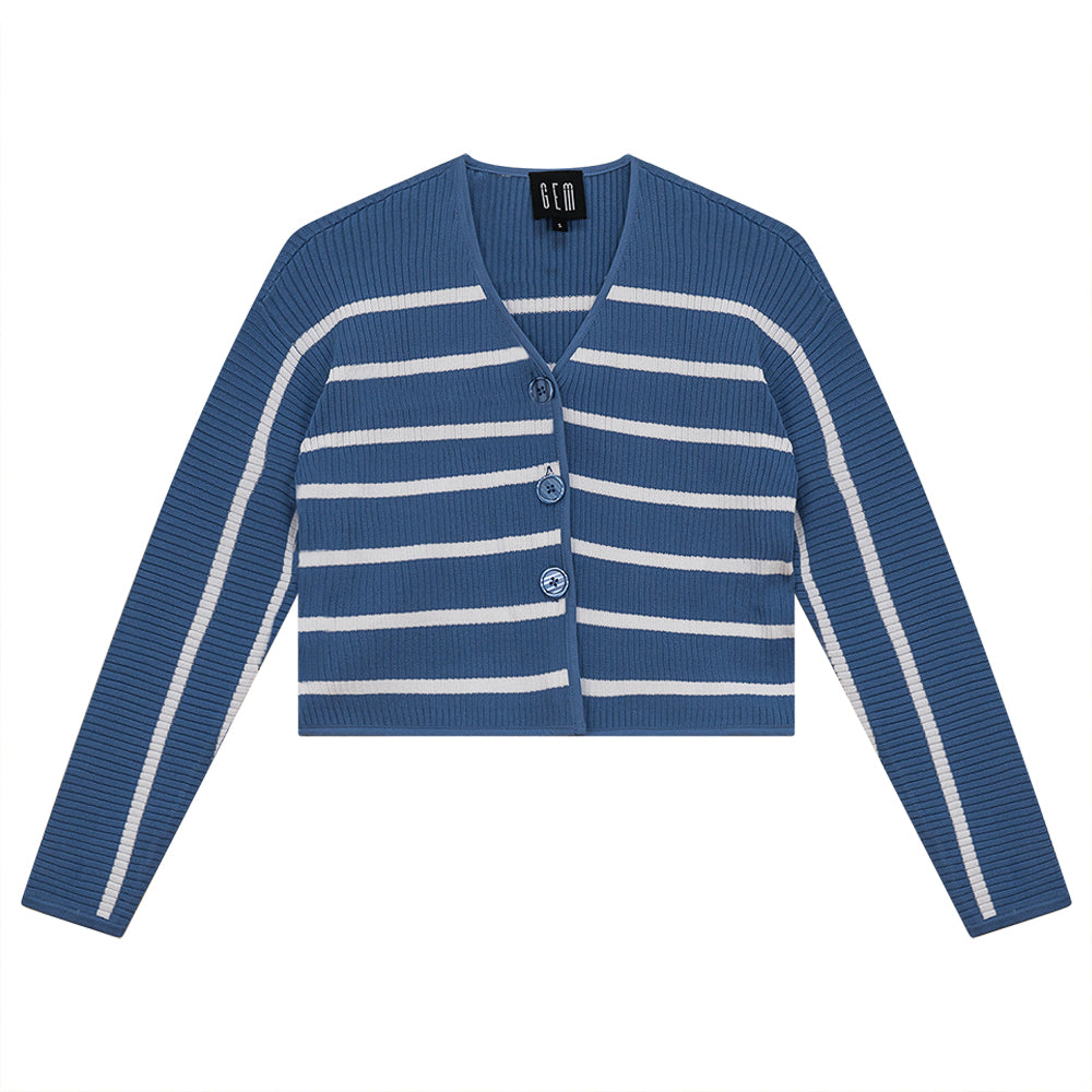Gem Blue Striped Knit Cardigan