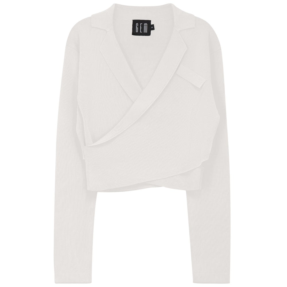Gem Cream Knit Wrap Blazer