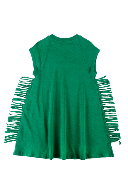 Loud Green Raglan Fringe Dress