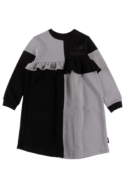 Loud Apparel Black and Grey Colorblock Ruffle Love Dress