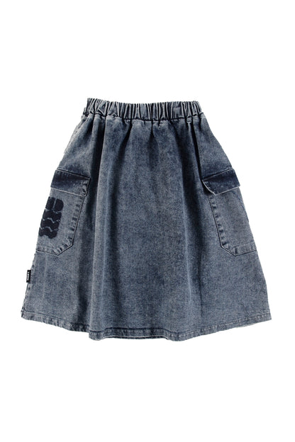 Loud Apparel Stone Wash Skirt Midi with Pockets