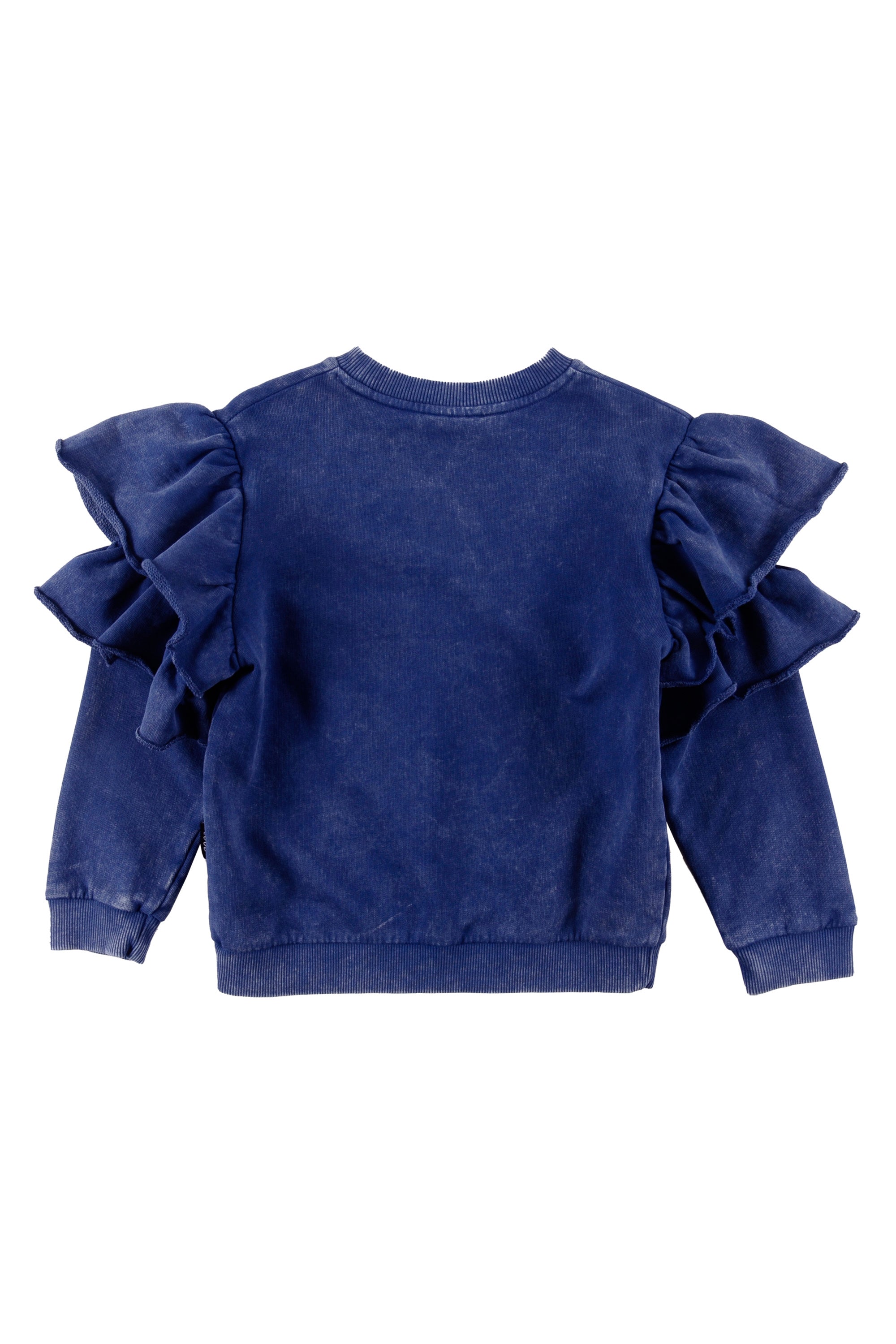 Loud Apparel Washed Blue Ruffle Sleeve Flower Sweatshirt