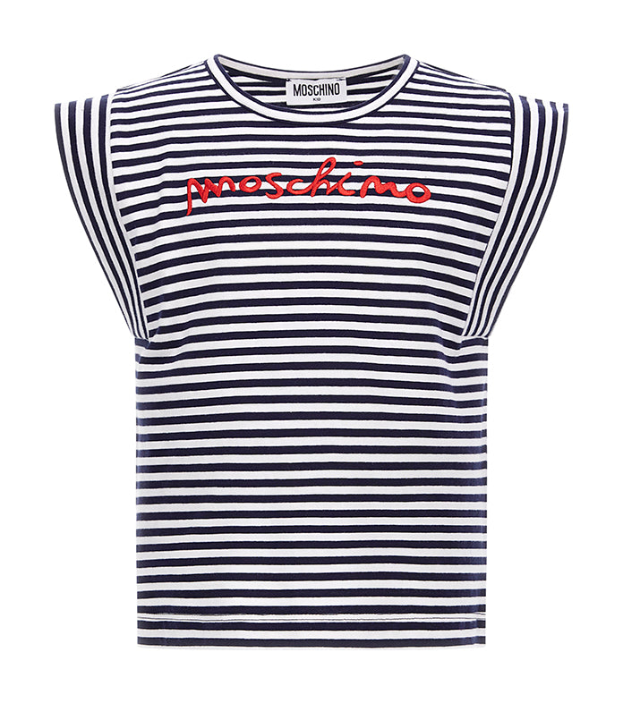 Moschino Girl Striped Tee with Embroidered Logo