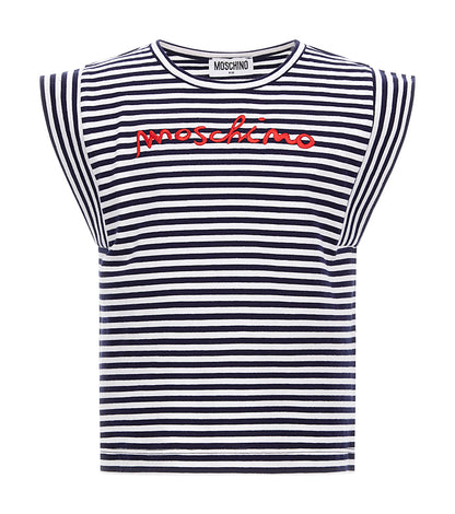 Moschino Girl Striped Tee with Embroidered Logo