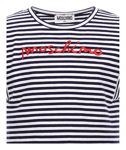 Moschino Girl Striped Tee with Embroidered Logo