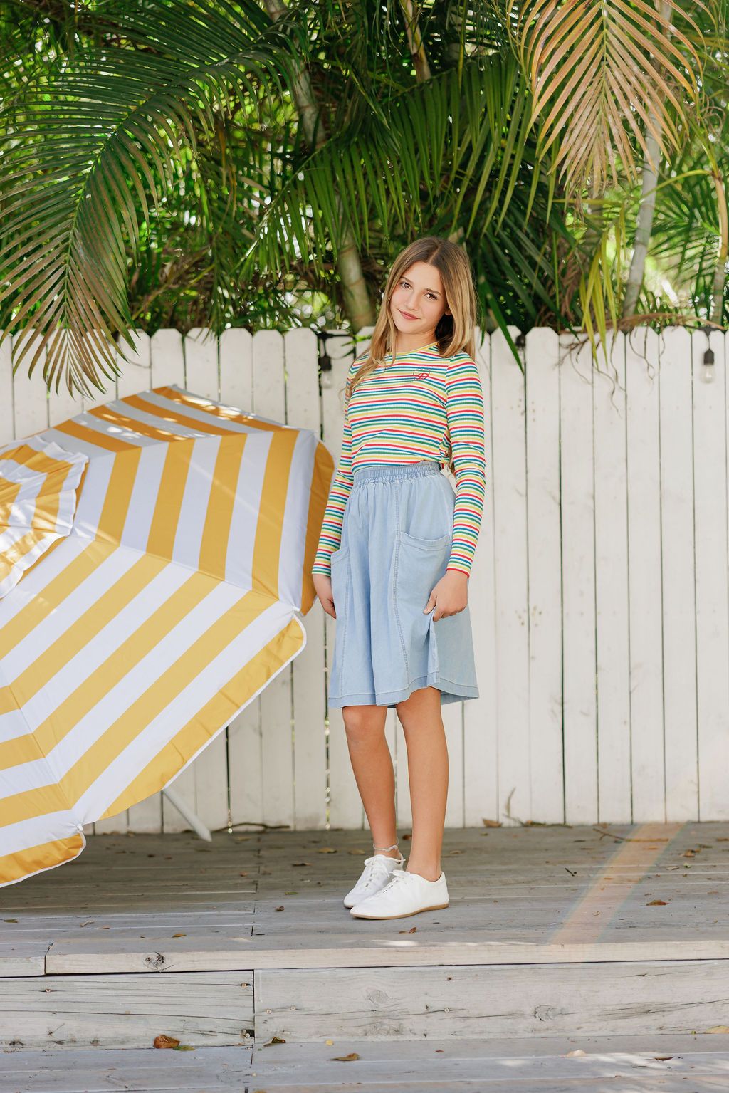Duet Girls Ivory Multicolored Stripe T-Shirt