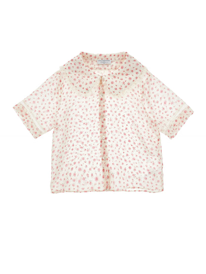 Philosophy White Pink Small Rose Print Button Up Blouse