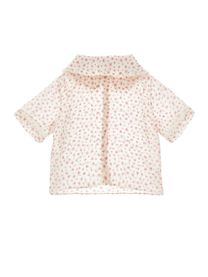 Philosophy White Pink Small Rose Print Button Up Blouse