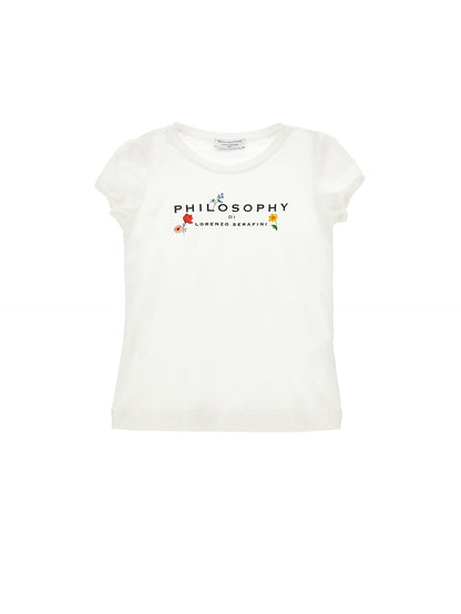Philosophy White Jersey Logo Tee with Floral Print