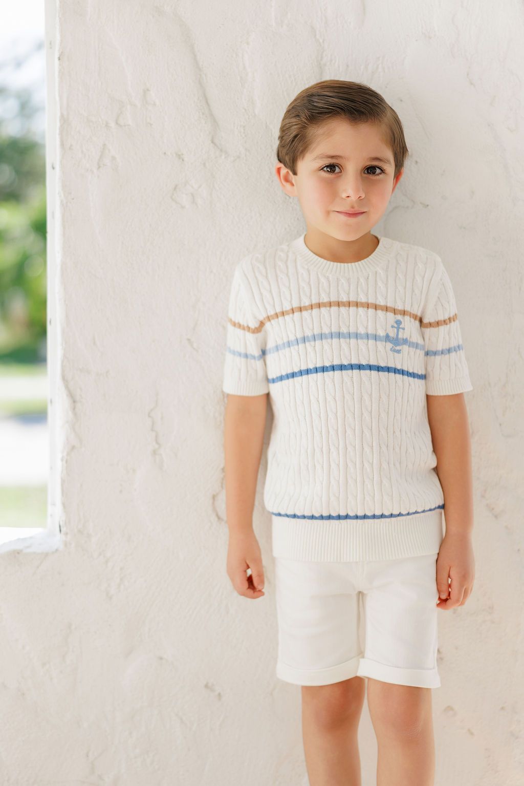Duet Boys White Anchor Knit Sweater