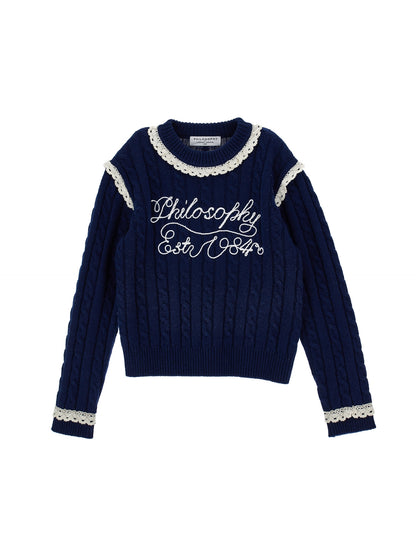 Philosophy Navy Cable Knit Sweater