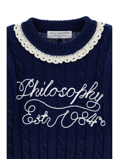 Philosophy Navy Cable Knit Sweater