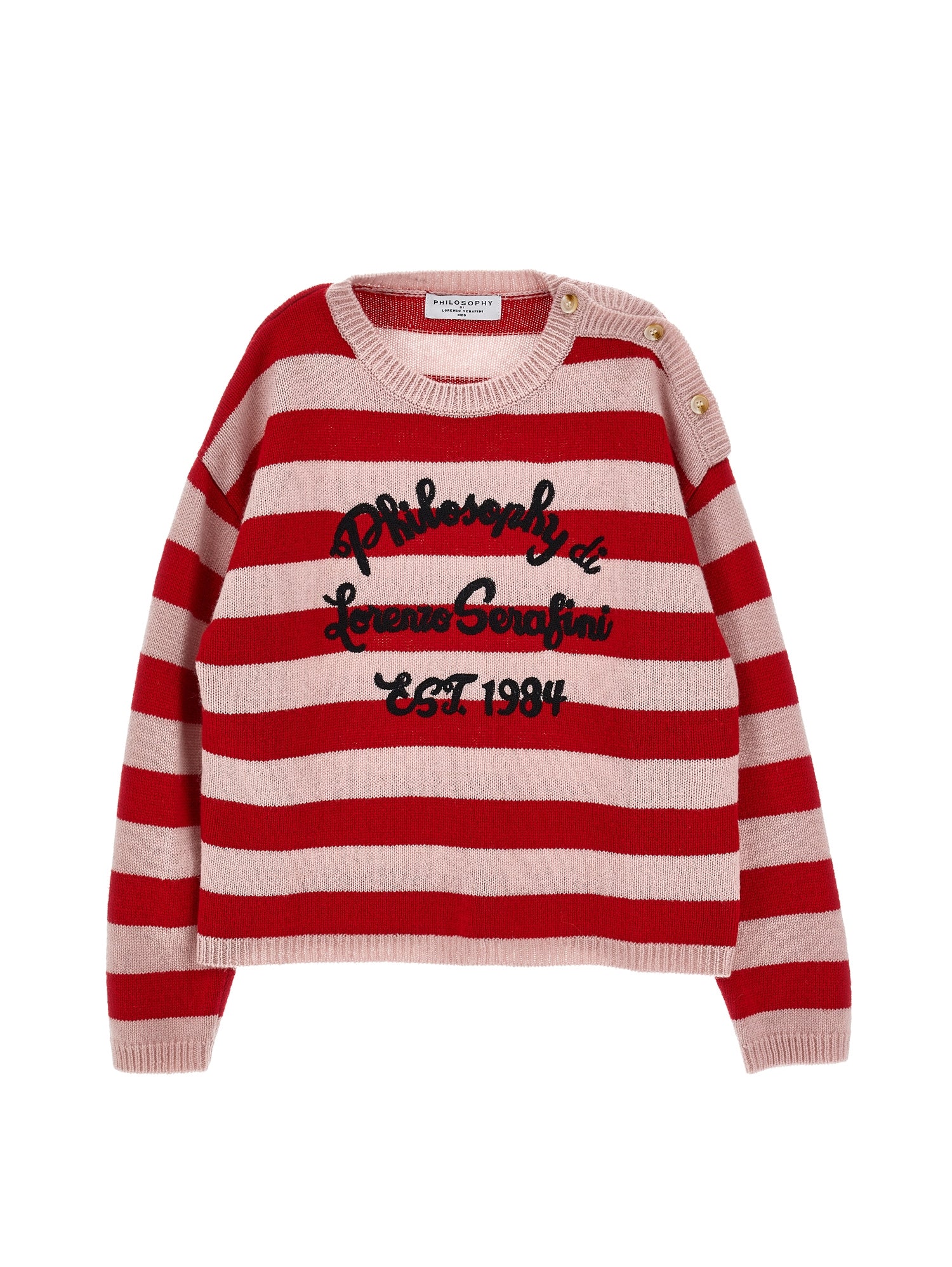 Philosophy Girls Rosa Antico+Rosso Stripe Script Logo Sweater