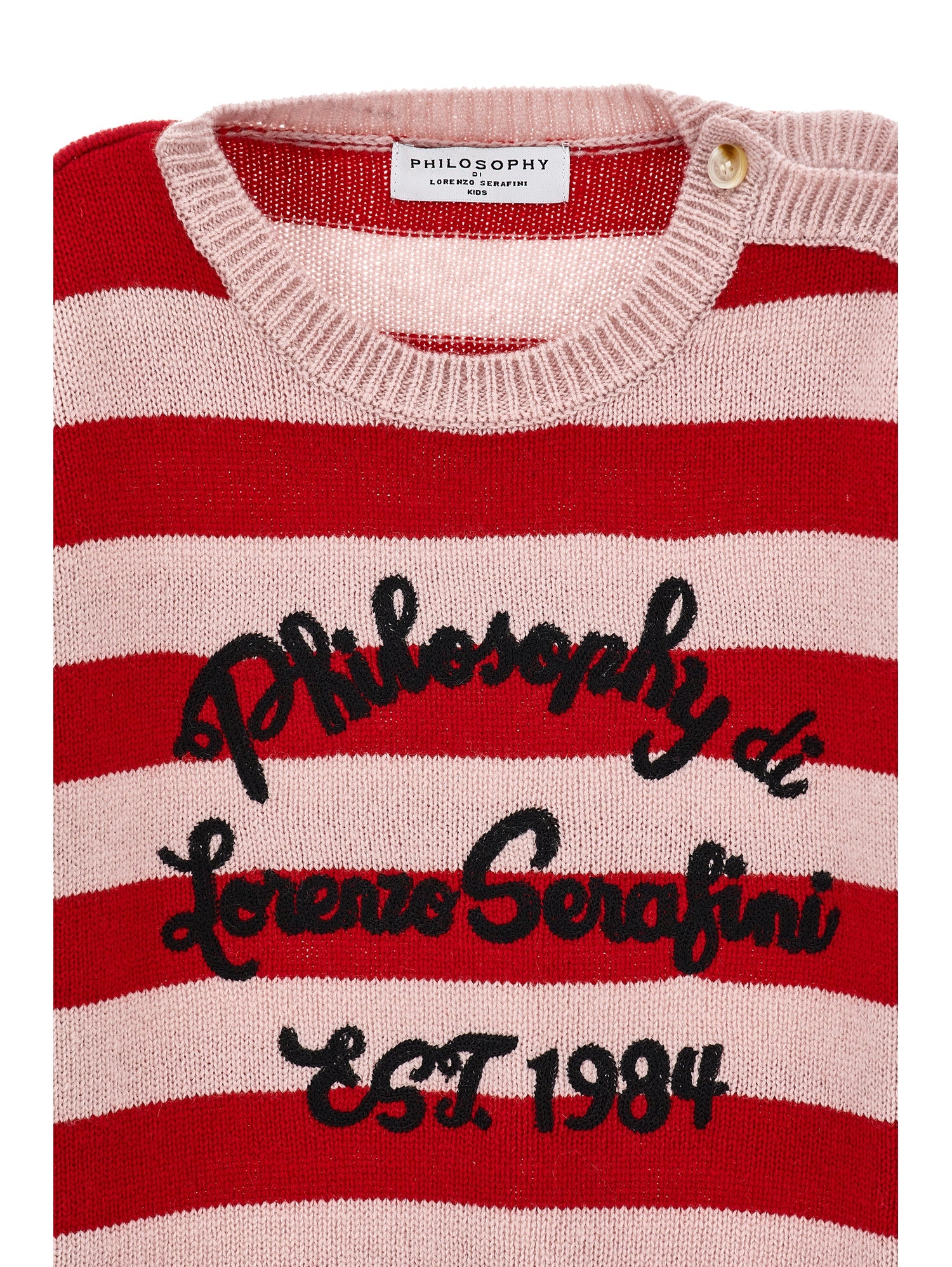 Philosophy Girls Rosa Antico+Rosso Stripe Script Logo Sweater