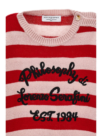 Philosophy Girls Rosa Antico+Rosso Stripe Script Logo Sweater