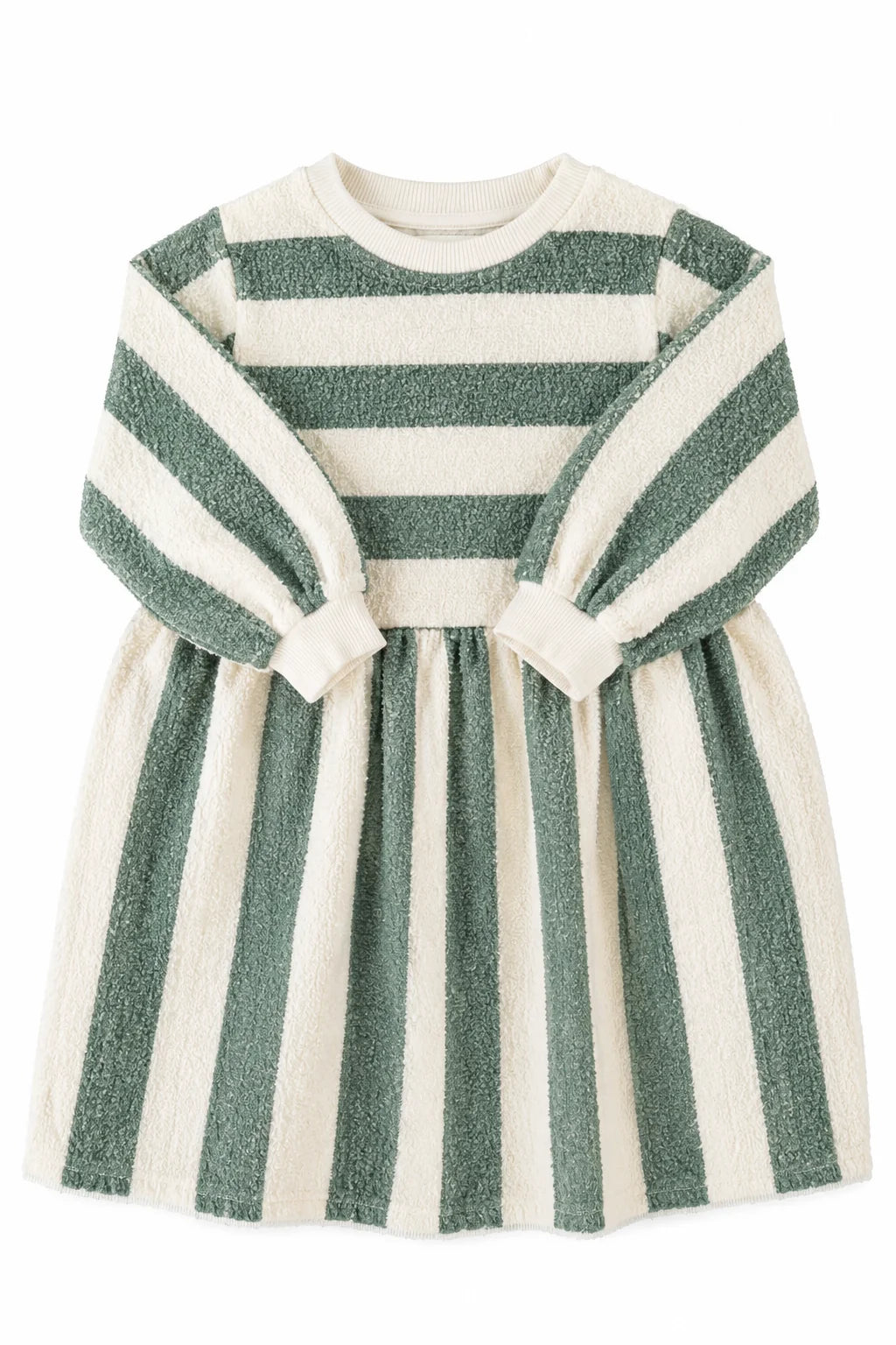 Piupiuchick Girls Ecru &amp; Green Striped Short Dress