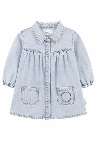 Piupiuchick Girls Faded Light Blue Denim Knee-Length Shirt Dress