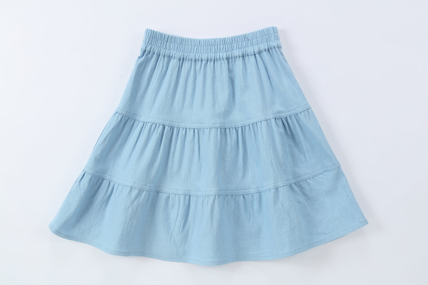 Duet White Blue Denim Tiered Skirt