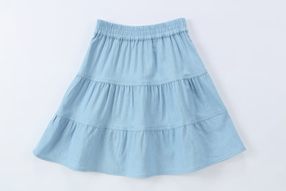 Duet White Blue Denim Tiered Skirt
