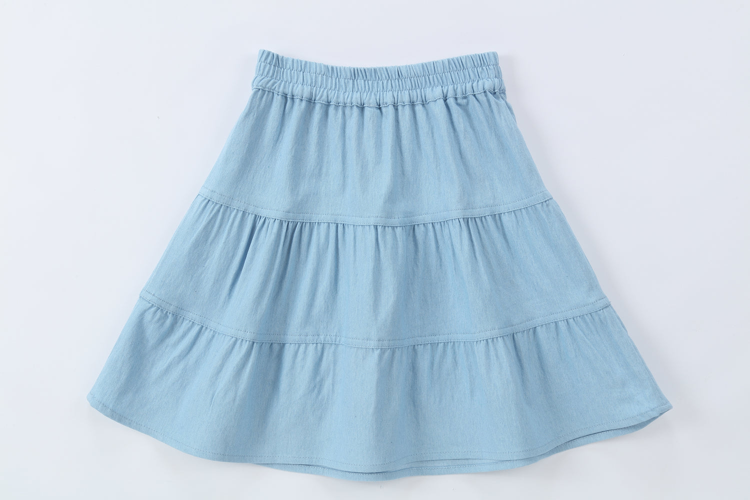 Duet White Blue Denim Tiered Skirt