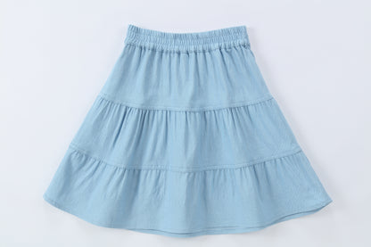 Duet White Blue Denim Tiered Skirt