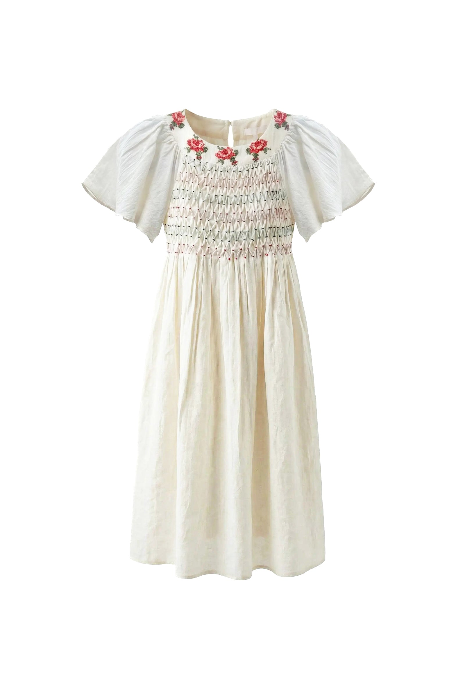 Pernille Ivory White Emboroidered Multicoloured Flower Dress