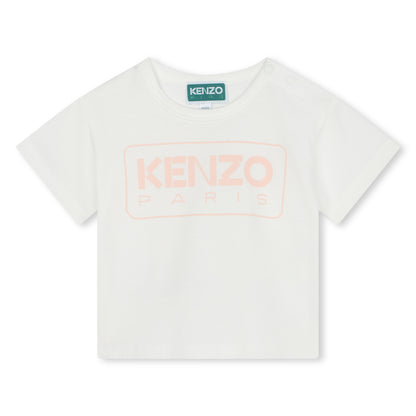 Kenzo Ivory with Pink Logo Tee Shirt