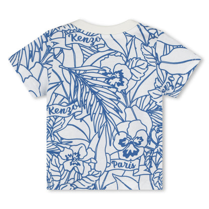 Kenzo Ivory and Blue Allover Flower Graphic Baby Tee Shirt