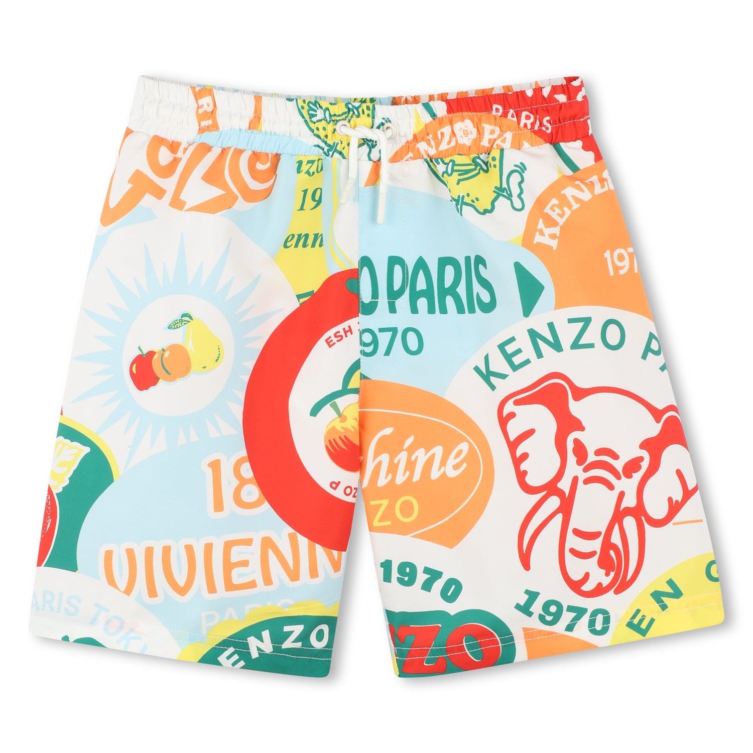 Kenzo Boys Swim Shorts with Oversized Fruit Sticker Print