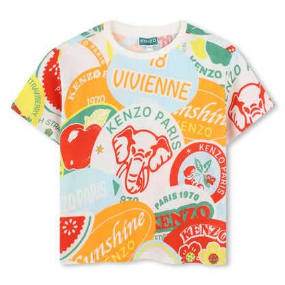 Kenzo Boys Tee with Allover Multi Fruit Sticker Logo