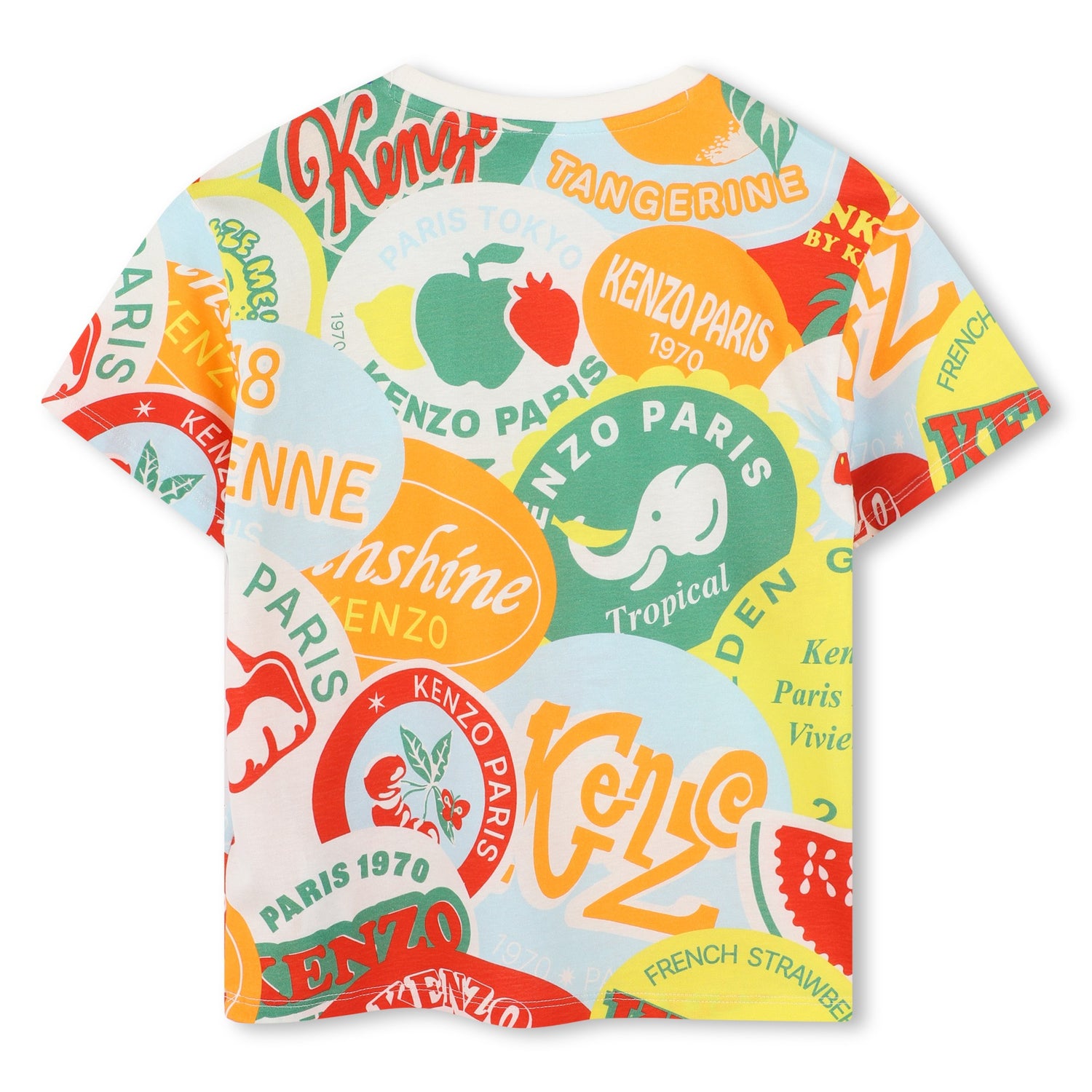 Kenzo Boys Tee with Allover Multi Fruit Sticker Logo