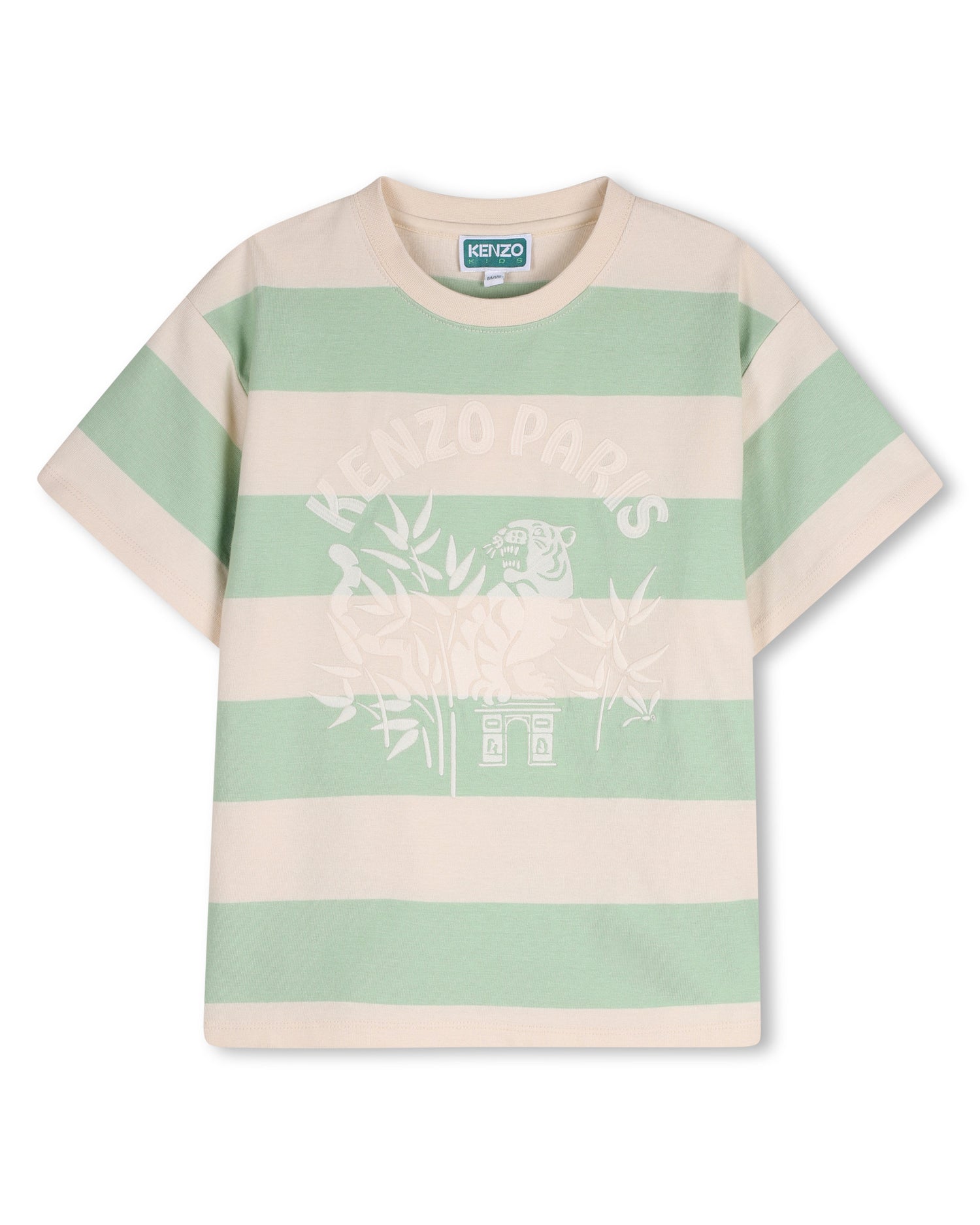Kenzo Off-White Green Striped T-Shirt in Heavy Jersey