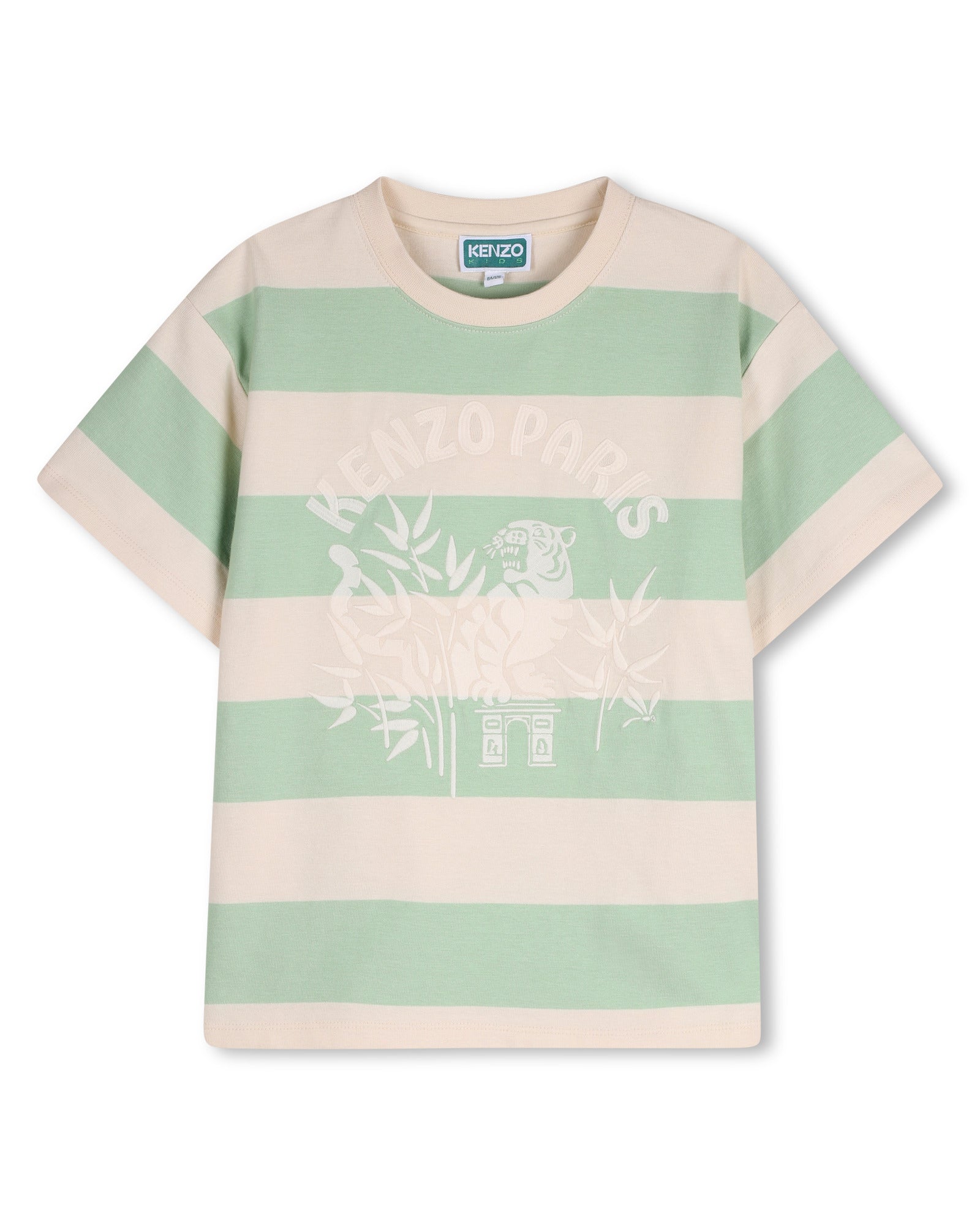 Kenzo Off-White Green Striped T-Shirt in Heavy Jersey