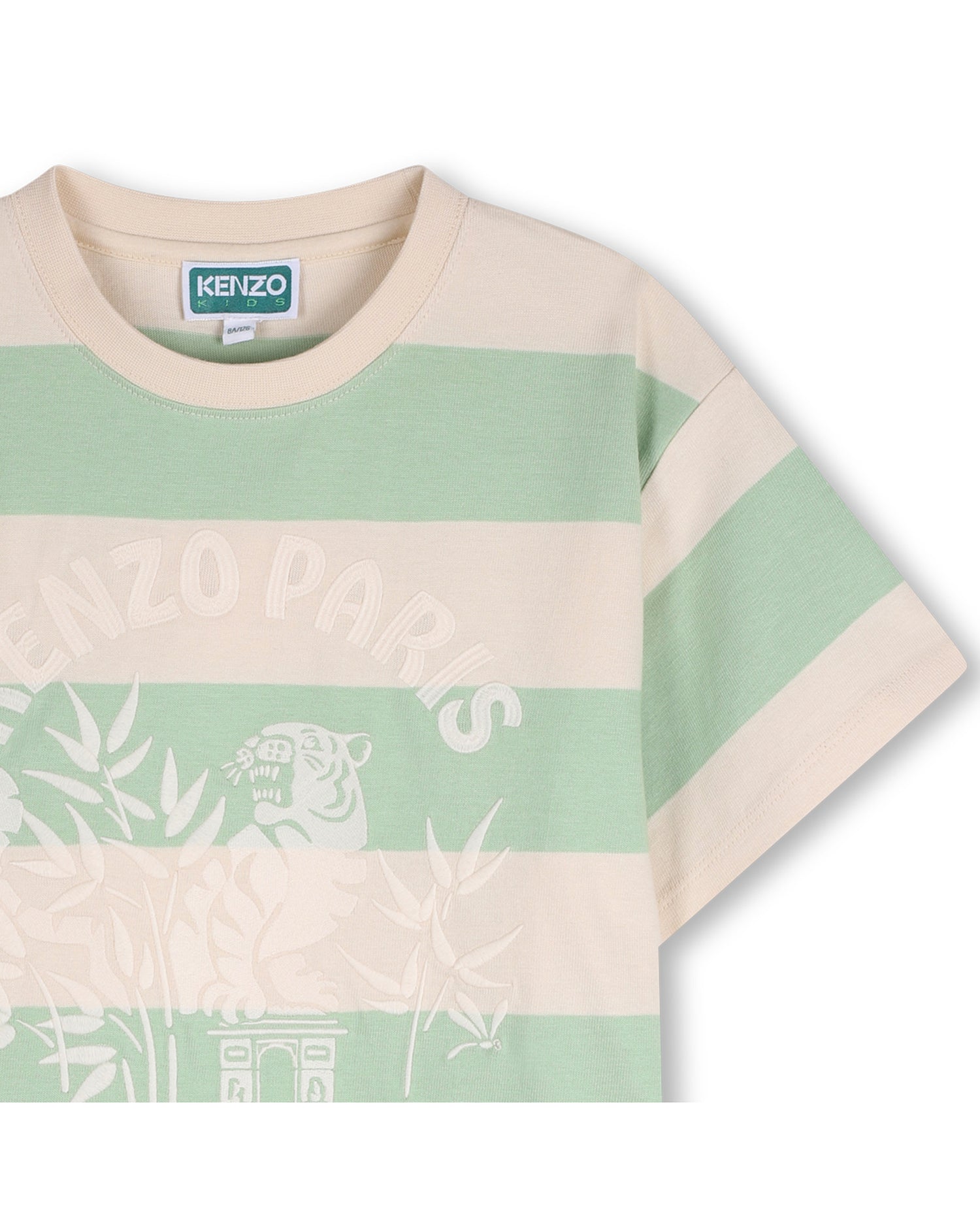 Kenzo Off-White Green Striped T-Shirt in Heavy Jersey