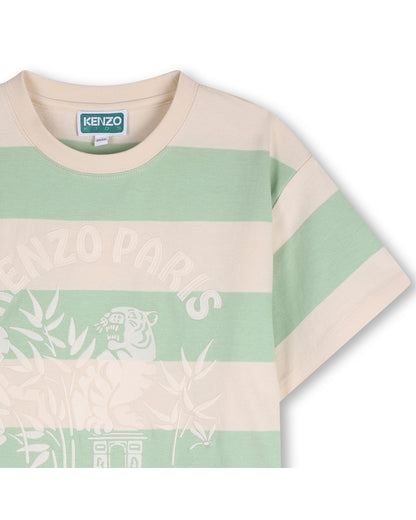 Kenzo Off-White Green Striped T-Shirt in Heavy Jersey